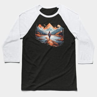 Girl walks a trail through the mountains Baseball T-Shirt